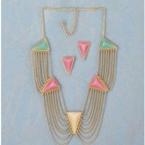 Breezy Earrings & Delicate Layered Multiple Chains Triangles Necklace Set Pastel